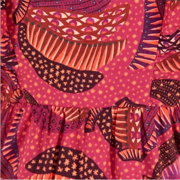 FARM Rio Pink Wild Bananas Ruffle Midi Dress Large NWOT - Picture 7 of 14